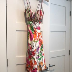 Cocktail dress 100% luxurious silk, beaded  bodice